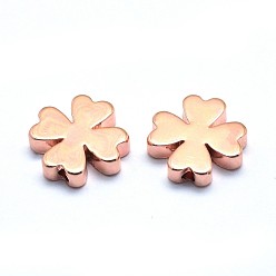 Real Rose Gold Plated Brass Beads, Lead Free & Cadmium Free & Nickel Free, Clover, Real Rose Gold Plated, 10x10x2.5mm, Hole: 1.2mm