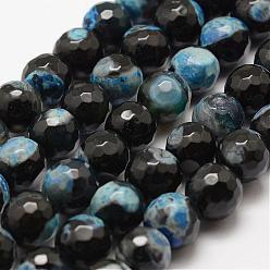 Light Blue Faceted Natural Fire Crackle Agate Beads Strands, Round, Dyed & Heated, Light Blue, 10mm, Hole: 1.5mm, about 38pcs/strand, 14 inch(35.6cm)