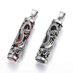 Mixed Color 316 Surgical Stainless Steel Pendants, with Glass, Column, Mixed Color, 55x13mm, Hole: 7x10mm