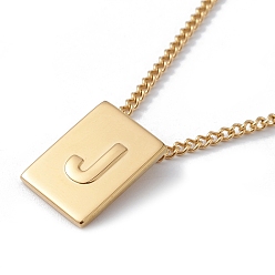 Letter J Titanium Steel Initial Letter Rectangle Pendant Necklace for Men Women, Golden, Letter.J, 18.11~18.5 inch(46~47cm)