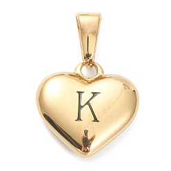 Letter K Pendentifs en acier inoxydable, coeur avec lettre noire, or, letter.k, 304mm, Trou: 16x16x4.5mm