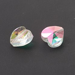 Clear AB Faceted Glass Charms, Heart, Back Plated, Clear AB, 14x14x7.5mm, Hole: 1.4mm