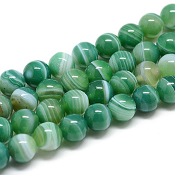Medium Sea Green Natural Striped Agate/Banded Agate Bead Strands, Dyed, Round, Medium Sea Green, 6mm, Hole: 1.5mm, about 63pcs/strand, 15.15 inch