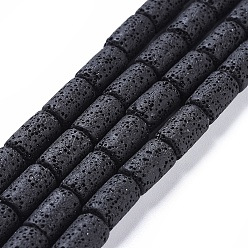 Noir Brins de perles de pierre de lave naturelle, teint, colonne, noir, 14~15x8mm