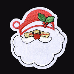 White Computerized Embroidery Cloth Iron On Patches, Costume Accessories, Appliques, Father Christmas, White, 70x65x1.5mm