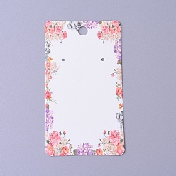 Blanco Cartón pendiente tarjetas de presentación, rectángulo con el modelo de flor, blanco, 9x5x0.04 cm, agujero: 1.5 mm