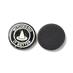 Black Halloween  Resin Cabochons, with Glitter Powder, Flat Round with Witch Hat Pattern, Black, 29.5x5mm