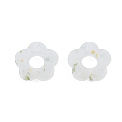 White Marbled Stone Style Opaque Acrylic Beads, Flower, White, 14x14.5x3.8mm, Hole: 1.5mm
