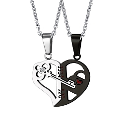 Electrophoresis Black 2Pcs 2 Style Word 1314 520 Couple Necklaces Set, 201 Stainless Steel Matching Heart Pendants Necklace for Bestfriends Lovers, Electrophoresis Black, 19.69 inch(50cm), 1Pc/style