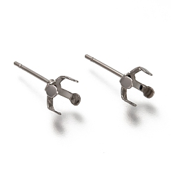 Stainless Steel Color 304 Stainless Steel Stud Earring Settings, Prong Earring Settings, Stainless Steel Color, Fit For 6 mm Rhinestone, 15.5x5x6mm, Pin: 0.8mm