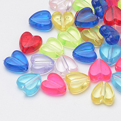 Color mezclado Abalorios de acrílico transparentes, corazón, color mezclado, 8.5x8.5x4 mm, Agujero: 1 mm, sobre 2840 unidades / 500 g