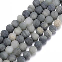 Rutilated Quartz Frosted Round Natural Green Rutilated Quartz Beads Strands, 6mm, Hole: 1mm, about 62pcs/strand, 15.7 inch