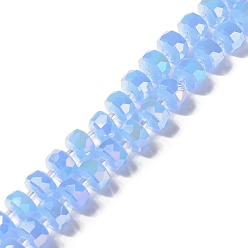 Cornflower Blue Glass Imitation Jade Beads Strands, AB Color Plated, Faceted, Flat Round, Cornflower Blue, 8x5mm, Hole: 1.2mm, about 80pcs/strand, 21.65 inch(55cm)