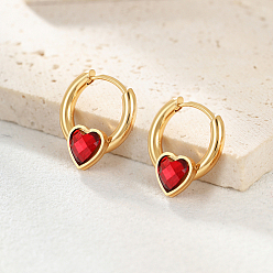 Golden Stainless Steel Hoop Earrings for Women, Heart, Golden, 17x15mm