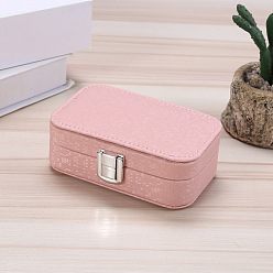 Pink Rectangle Imitation Leather Jewelry Set Organizer Storage Box, with Clasps, for Earrings, Rings, Necklaces, Pink, 12x7.5x4cm