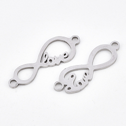 Stainless Steel Color 201 Stainless Steel Links connectors, Laser Cut Links, Infinity with Word Love, Stainless Steel Color, 9x25x1mm, Hole: 1.8mm