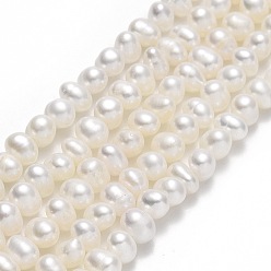 Beige Brins de perles de culture d'eau douce naturelles, pomme de terre, beige, 3~4x4~5x4~5mm, Trou: 0.5mm, Environ 98 pcs/chapelet, 14.33 pouce (36.4 cm)