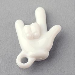 White Opaque Acrylic Pendants, Palm, for I Love U, White, 26x19x8mm, Hole: 3mm, about 375pcs/500g