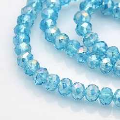 Sky Blue AB Color Plated Faceted Rondelle Electroplate Glass Beads Strands, Sky Blue, 6x4mm, Hole: 1mm, about 85pcs/strand, 16 inch