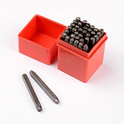 Negro Sellos de metal de hierro, incluyendo la letra a ~ z, número 0~8 y ampersand &, para imprimir metal, plástico, madera, cuero, negro, 60x6 mm, 36 unidades / caja