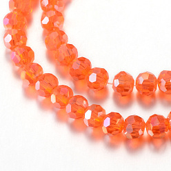 Orange Red Electroplate Glass Beads Strands, AB Color Plated, Faceted(32 Facets), Round, Orange Red, 4mm, Hole: 0.5mm, about 100pcs/strand, 14.2 inch
