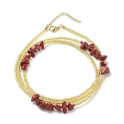 Red Jasper Summer Jewelry Waist Bead, Natural Red Jasper Chips & Glass Seed Beaded Body Chain, Bikini Jewelry for Woman Girl, Golden, 31.50~31.69 inch(80~80.5cm)
