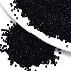Negro 11/0 califique una granada de cristal, cilindro, tamaño de grano de semilla uniforme, pintura para hornear, negro, 1.5x1 mm, agujero: 0.5 mm, sobre 20000 unidades / bolsa