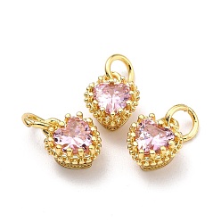 Perlas de Color Rosa Colgantes de circonita cúbica de color mezclado con micro pavé de latón, real 18 k chapado en oro, larga duración plateado, corazón, rosa perla, 9.3x7.4x5.5 mm, agujero: 3 mm