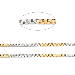 Golden & Stainless Steel Color Ion Plating(IP) 304 Stainless Steel Box Chains, with Spool, Unwelded, Golden & Stainless Steel Color, 2.7x2.8~3.1x1.6mm, about 10m/roll