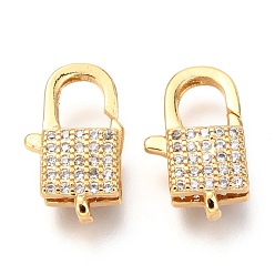 Real 18K Gold Plated Brass Micro Pave Cubic Zirconia Lobster Claw Clasps, Lock, Real 18K Gold Plated, 17x10x5mm, Hole: 1x1mm