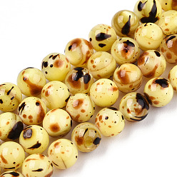 Goldenrod Drawbench Style Dyed Natural Freshwater Shell Beads Strands, AB Color Plated, Dyed, Round, Goldenrod, 5mm, Hole: 0.6mm, about 72~81pcs/strand, 14.25~15.35 inch(36.2~39cm)