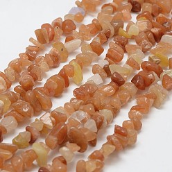 Saumon Naturelles rouge aventurine perles brins, puce, Saumon, 3~5x7~13x2~4mm, Trou: 0.4mm, environ 31.5 pouces (80 cm)