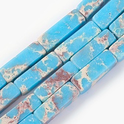 Light Sky Blue Synthetic Imperial Jasper Bead Strands, Dyed, Cuboid, Light Sky Blue, 12~13.5x4~4.5mm, Hole: 0.8mm, about 29pcs/strand, 14.96 inch~15.19 inch(38~38.6cm)