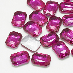 Rose Pointed Back Glass Rhinestone Cabochons, Faceted, Rectangle Octagon, Rose, 14x10x4mm