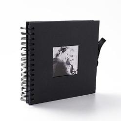 Black 8 Inch Cardboard DIY Photo Album Scrapbooking Memory Book, 60 Black Pages Handmade Pasted Photo Album, with Window and Ribbon, Black, 23x20.6x1.8~3cm, 30 sheets/book