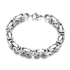 Stainless Steel Color 201 Stainless Steel Byzantine Chain Bracelet for Men Women, Stainless Steel Color, 9-1/8 inch(23cm)