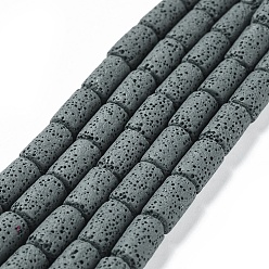 Gris Ardoise Brins de perles de pierre de lave naturelle, teint, colonne, gris ardoise, 14~15x8mm