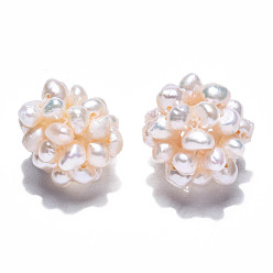 Ivoire Perles de culture d'eau douce naturelles rondes, perles de boule à la main, blanc crème, 15.5~17mm, Trou: 1.8mm