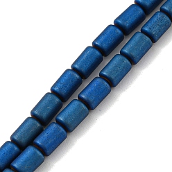 Plaqué Bleu Brins de perles d'hématite non magnétiques synthétiques galvanisées, givré, colonne, bleu plaqué, 3.7~3.8x5.8~5.9mm, Trou: 0.8mm, Environ 65 pcs/chapelet, 15.75'' (40 cm)
