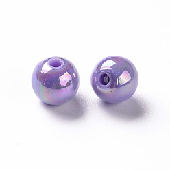 Pourpre Moyen Perles acryliques opaques, de couleur plaquée ab , ronde, support violet, 10x9mm, Trou: 2mm, environ940 pcs / 500 g