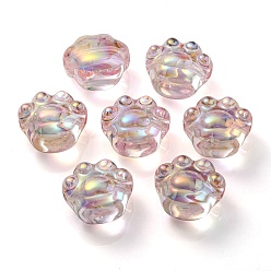 Rose Brumeux Placage uv perles acryliques irisées arc-en-ciel, impression de patte de chat, rose brumeuse, 16x18.5x13mm, Trou: 3mm