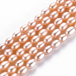 Light Salmon Natural Cultured Freshwater Pearl Beads Strands, Rice, Light Salmon, 4.5~6x3~3.5mm, Hole: 0.5mm, about 76~78pcs/strand, 14.37 inch(36.5cm)