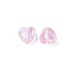 Perlas de Color Rosa Abalorios de acrílico transparentes, color de ab chapado, corazón, rosa perla, 7.5x8x3 mm, agujero: 1.8 mm, Sobre 3620 unidades / 500 g