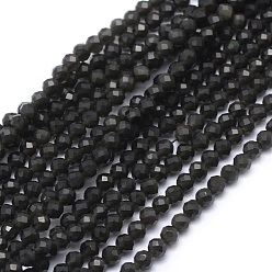 Obsidienne Perles naturelles d'obsidienne, facette, ronde, 3mm, Trou: 0.5mm, Environ 113 pcs/chapelet, 15.35 pouce (39 cm)