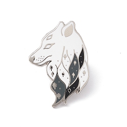 White Wolf Enamel Pin, Platinum Brass Animal Brooch for Backpack Clothes, White, 31x22x2mm, Pin: 1.2.