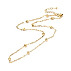 Doré  Placage ionique (ip) 304 collier chaîne singapour en acier inoxydable avec perles pour hommes femmes, or, 15.6 pouce (39.5 cm)