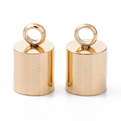 Real 24K Gold Plated 201 Stainless Steel Cord Ends, End Caps, Column, Real 24K Gold Plated, 10x6mm, Hole: 2.5mm, Inner Diameter: 5mm