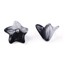 Noir Bouchons de perles de verre transparents, fleur de lys verdâtre, noir, 10x12.5x12mm, Trou: 1.5mm