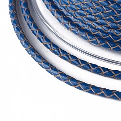 Azul Medio Cordón trenzado de cuero, cable de la joyería de cuero, material de toma de bricolaje joyas, azul medio, 3 mm, aproximadamente 21.87 yardas (20 m) / rollo