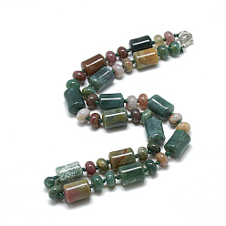 Indian Agate Natural Indian Agate Beaded Necklaces, with Alloy Lobster Clasps, Column, 18.1 inch~18.5  inch(46~47cm), Column: 13~14x10mm